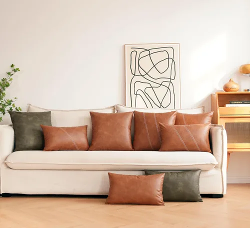Vista 9 de GEGELICA Juego de 2 fundas de almohada decorativas de piel sintética estilo granja, 20x20 pulgadas, fundas de almohada modernas estilo bohemio