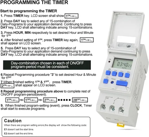 Vista 4 de Baomain THC15A AC 220V - 240V Digital LCD Power Temporizador Programable Temporizador Interruptor de Tiempo Relé 16A Amp