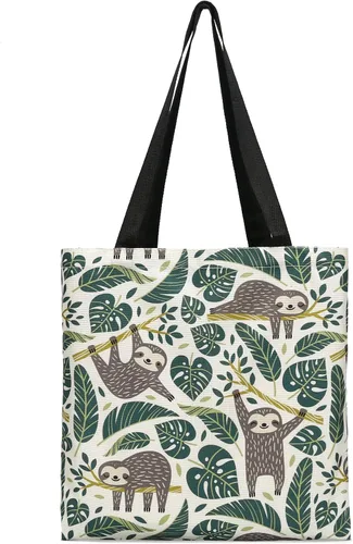 Vista 7 de Bolsa de lona para mujer, bolsas de comestibles reutilizables, bonitas bolsas estéticas para regalos de Navidad, compras y playa (búho lindo)