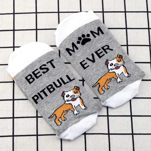 Vista 5 de MBMSO 2 pares de calcetines Pitbull mamá mejor Pitbull mamá siempre Pitbull calcetines divertidos Pitbull Owner regalos