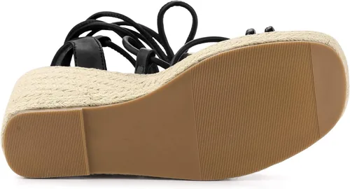 Vista 6 de Allegra K Sandalias de plataforma con cordones y tacón cuadrado para mujer