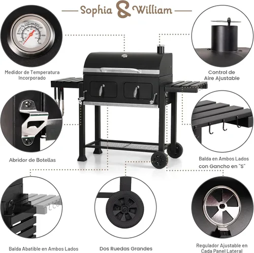 Vista 5 de Sophia & William Parrillas de Barbacoa de Carbón Extra Grandes con 794 Pulgadas Cuadradas de Área de Cocción, Parrilla de Barbacoa Resistente