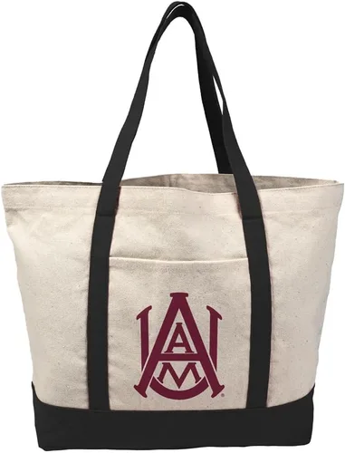 Vista 286 de Campus Lab Bolsa de lona con logotipo primario colegiado con bolsillo externo, bolsa de hombro reutilizable para ir de compras, playa Águilas A&m