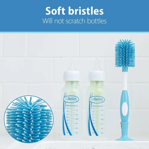 Vista 3 de Cepillo de limpieza para biberones Dr. Brown's Soft Touch sin rayones con limpiador de pezones, soporte y clip de almacenamiento, libre de BPA