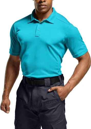 Vista 2 de CQR Camiseta polo táctica para hombre, de manga corta, ligera y con Dry Fit, tela piqué, FPU 50+, para exteriores