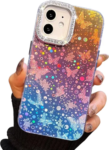 Vista 9 de I-MGAE-IN-AR Funda compacta para iPhone 11, diseño de mariposa, marco de protección de lente de cámara con diamante 3D, bonitas fundas protectoras