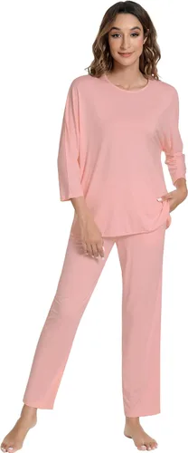 Vista 52 de NACHILA Women's Pajamas Set-Viscose Made from Bamboo, Long Sleeve Sleepwear Top with Pants Comfy Pajama Soft 2 Piece Pjs B-aqua Green
