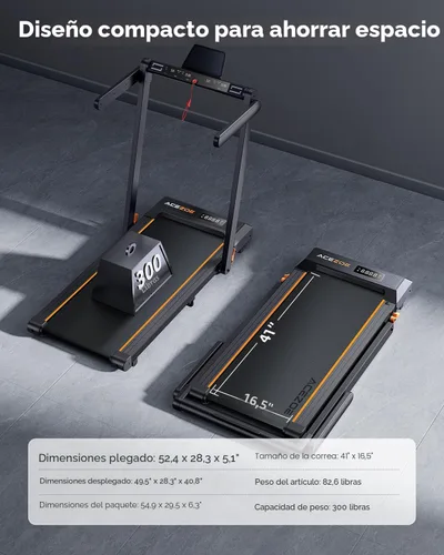 Vista 7 de Cinta de correr plegable con inclinación automática del 15% y barra de Negro naranja