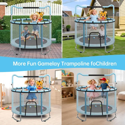 Vista 6 de LotFun Trampolín para niños, trampolín con red Azul