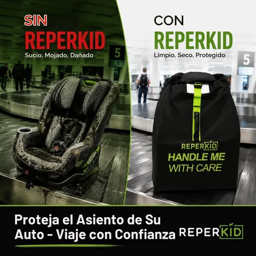 Vista 8 de reperkid Bolsa de viaje para asiento de automóvil para avión, negro y verde, 33" H x 18" W x 18" D, se adapta a la mayoría de asientos convertibles