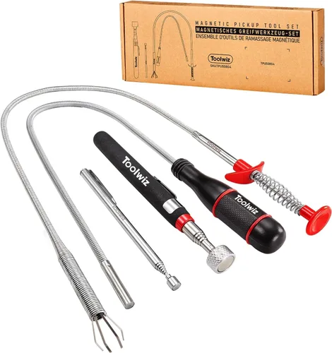 Vista 10 de Toolwiz Juego de 4 herramientas magnéticas de recuperación de recogida con bandeja de piezas - Varillas magnéticas extensibles y flexibles
