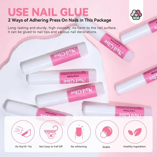 Vista 4 de SAVILAND Kit de herramientas de uñas a presión de 20 piezas: kit de preparación de uñas con pegamento de uñas, pestañas adhesivas, mini lima