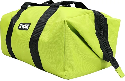 Vista 4 de Ryobi Green, bolsa de contratista OEM original, plegable, boca ancha, con zipper individual completo hasta la parte superior y costuras en X cruzadas