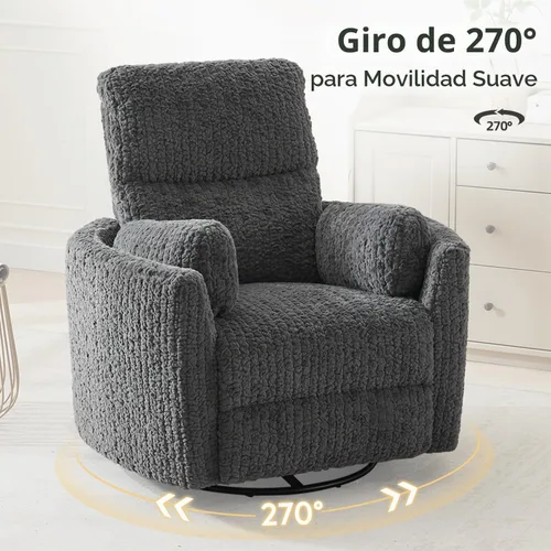 Vista 6 de Silla reclinable mecedora giratoria eléctrica con 2 almohadas, sillas reclinables eléctricas con puerto de carga tipo C y USB para sala de estar Gris