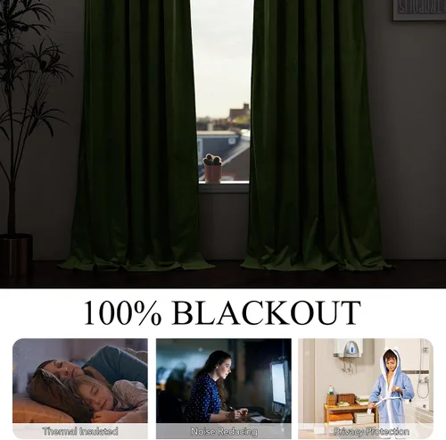 Vista 5 de StangH Cortinas 100% Opacas de 90 Pulgadas de Largo, Terciopelo Verde Musgo con Aislamiento Térmico, Cortinas-Drapeados para Dormitorio, Sala
