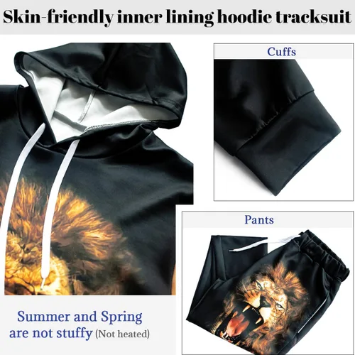 Vista 6 de Lion King - Conjunto de sudadera con capucha para hombre con estampado 3D para hombres grandes y altos, 2 piezas