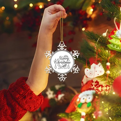 Vista 3 de Merry Christmas Y'all Ornament for Christmas Tree Decor Funny Christmas Quotes Novelty Metal Snowflake Christmas Ornaments Gift New Year Seasonal