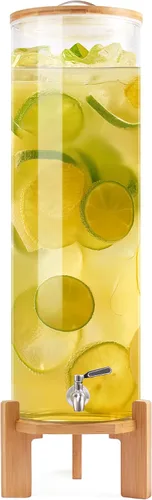 Vista 9 de Dispensador de bebidas de vidrio con soporte, dispensador de bebidas de vidrio de 1.5 galones, dispensador de bebidas con soporte de madera, grifo