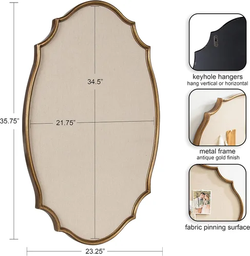 Vista 2 de Kate and Laurel Leanna - Tablón de anuncios decorativo de metal festoneado, 24 x 36 pulgadas, dorado; tablero de anuncios ovalado ovalado enmarcado