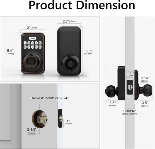 Vista 8 de Zowill Cerradura de puerta de entrada sin llave con perilla – Cerradura inteligente con teclado electrónico, cerradura inteligente, juego