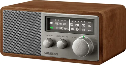 Vista 3 de Sangean SG-116 AM/FM Receptor de gabinete de madera analógica, nogal plateado