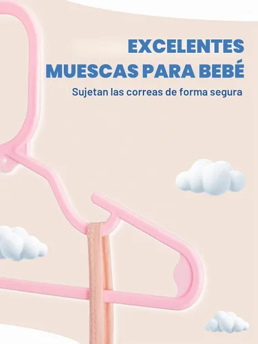 Vista 4 de Paquete de 60 perchas de plástico para niños, color rosa para uso diario
