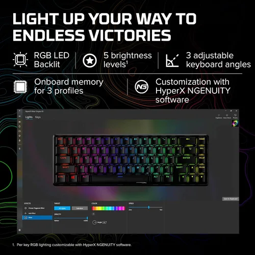 Vista 6 de HyperX Alloy Origins 65 - Teclado mecánico para juegos, factor de forma ultra compacto del 65 %, teclas PBT de doble disparo, retroiluminación LED
