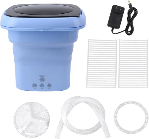 Vista 7 de Jiawu Lavadora portátil, lavadora plegable con temporizador, lavadora de cubo para ropa sucia, lavadora de ropa interior para camping, caravana
