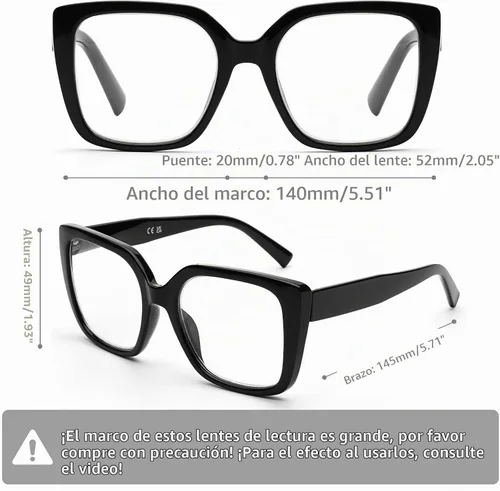 Vista 3 de DOOViC 3 Pack Oversized Reading Glasses for Women Blue Light Blocking Square Stylish Computer Readers
