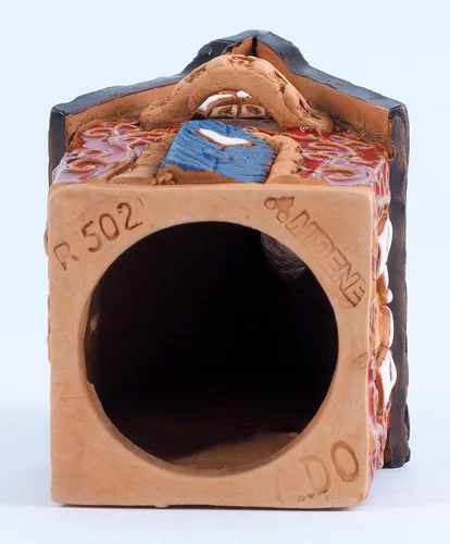Vista 6 de Aldeas de cerámica y casas colección - coleccionable casa roja miniatura - cono incienso titular R502