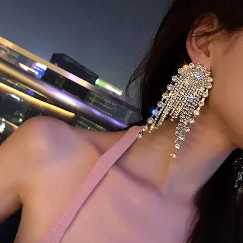 Vista 2 de Pendientes de mujer de moda Pendientes de cadena larga colgantes joyería (plata)