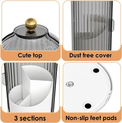 Vista 4 de Organizador de cuidado de la piel, organizador giratorio de 360 grados para brochas de maquillaje con tapa, organizador de brochas de maquillaje
