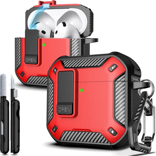 Vista 79 de R-fun Funda de carga compatible con AirPods de 2ª generación 2019, 1ª generación 2016, protección completa contra caídas, tapa desplegable