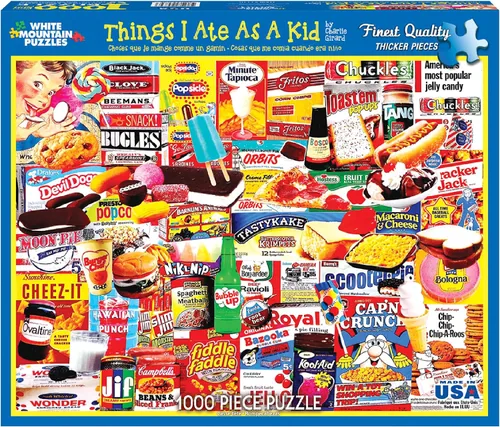 Vista 2 de White Mountain Puzzles Things I Ate As A Kid Collage Puzzle - Rompecabezas de 1000 piezas