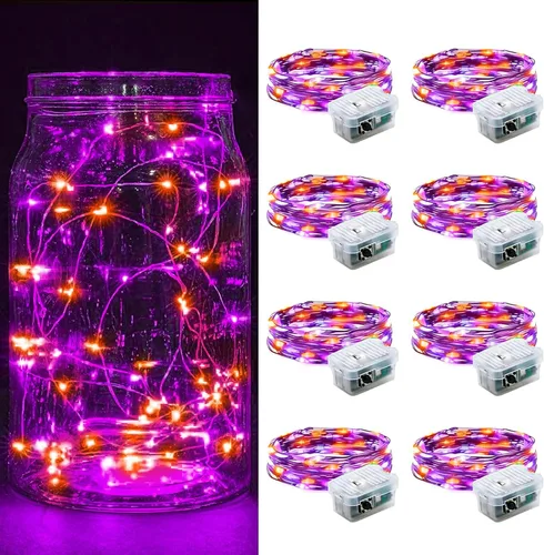 Vista 26 de Paquete de 6 luces de hadas a pilas con temporizador remoto, 8 modos de iluminación, 7 pies, 20 luces LED impermeables para Halloween, Navidad