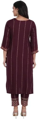 Vista 4 de Trend Matters Conjunto de pantalón Kurta de rayón morado para mujer india