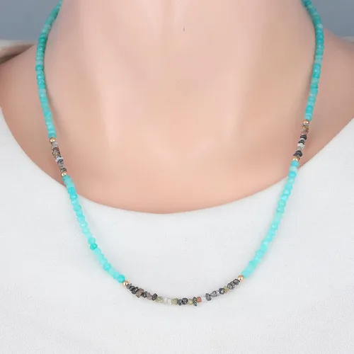Vista 6 de Collar de Tiendaita con pepitas de diamante de mezcla de plata 925 (oro amarillo), cadena delicada para regalo del día de San Valentín, 19.7in