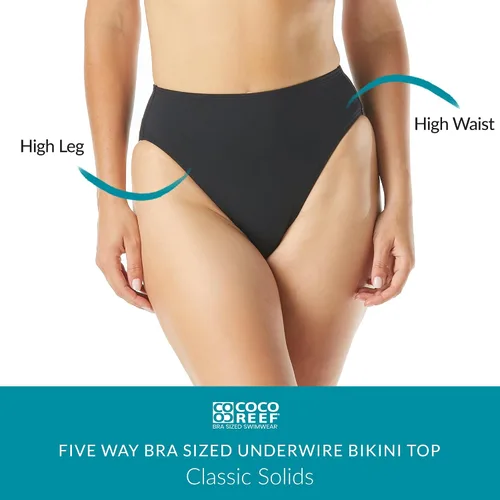 Vista 3 de COCO REEF Parte inferior de bikini de cintura alta y pierna alta - Parte inferior de traje de baño con control de abdomen