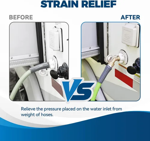 Vista 2 de RVGUARD Adaptador de manguera de agua de codo, conector de codo de manguera de jardín de 45 grados, elimina la tensión en la manguera de agua de RV