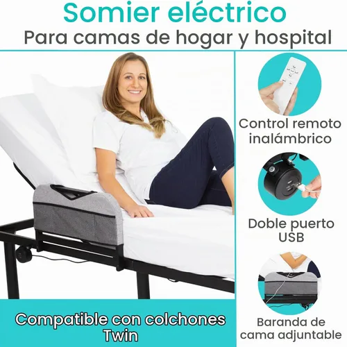 Vista 5 de Vive - Base de cama ajustable (individual) - Plataforma eléctrica de metal Marco de cama con base ajustable para colchón de hospital, control remoto