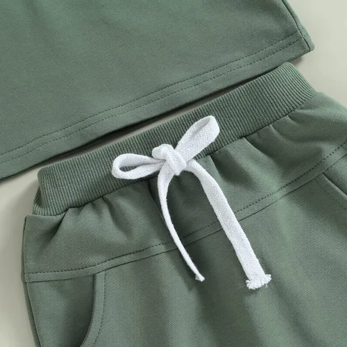 Vista 67 de Conjunto de traje de verano para bebé niño pequeño, manga corta, cuello redondo, letras impresas, lindo traje de verano, conjunto de 2 piezas