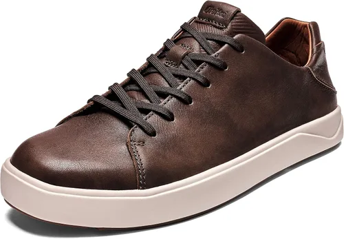 Vista 16 de OluKai Lae'ahi Li 'ILI - Tenis de vestir de cuero impermeables para hombre Blanco claro/blanco claro