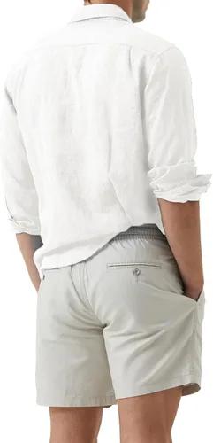 Vista 3 de JMIERR Camisa de vestir de manga larga con botones y lino de algodón para hombre