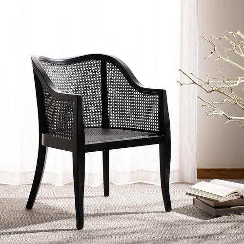 Vista 2 de SAFAVIEH Home Collection - Silla de comedor Maika de madera maciza negra y ratán de caña, totalmente montada (DCH9500C)