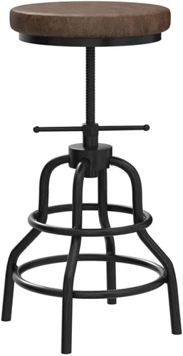 Vista 6 de LOKKHAN Taburetes de bar industriales - Taburete de bar giratorio de cuero y metal - De 20 a 27 pulgadas de alto, altura ajustable para encimera