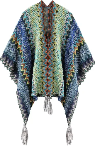Vista 7 de Capa tipo poncho de punto para mujer, cárdigan de punto con flecos para otoño e invierno
