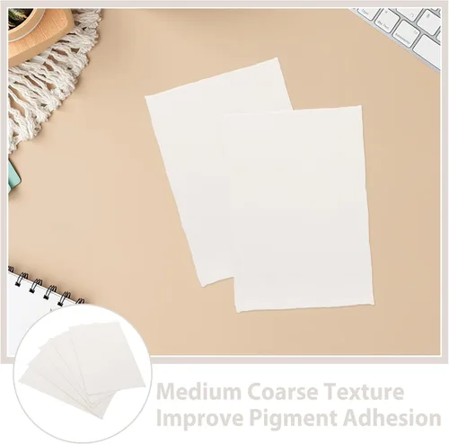 Vista 3 de BCOATH 20 Sheets Handmade White Cotton Watercolor Paper with Rough Deckled Edge, Textured Art Paper for Painting, Crafting, Invitations, and