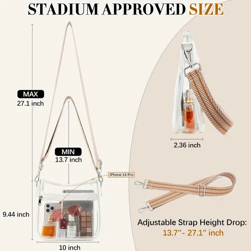 Vista 5 de BOSTANTEN Bolsa transparente para eventos de estadio, bolsa cruzada, bolsa de hombro aprobada para estadios con correa ajustable para guitarra