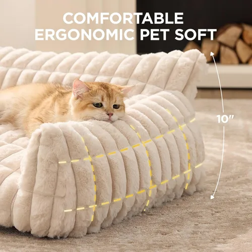 Vista 2 de Joydeco Cat Couch for Pets, 30 inch Plush Pet Sofa, Cat Bed for Indoor Cats with Removable Washable Cover, Supportive Pet Sofa, Cream Blanco crema