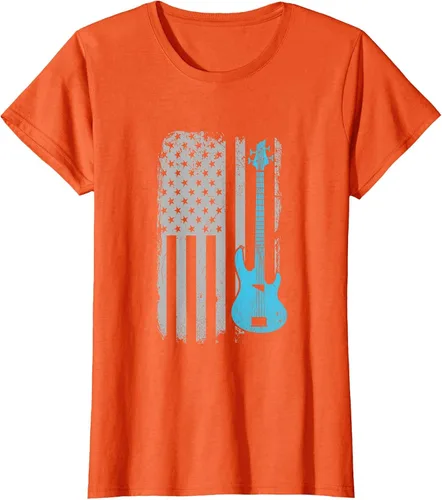 Vista 56 de Electric Bass Guitar Player American Flag Musician T-Shirt Asphalt Grey